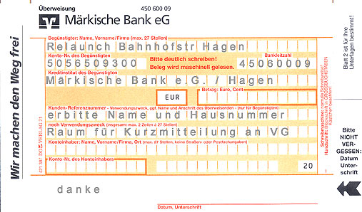 Überweisungsträger Märkische Bank e.G.
