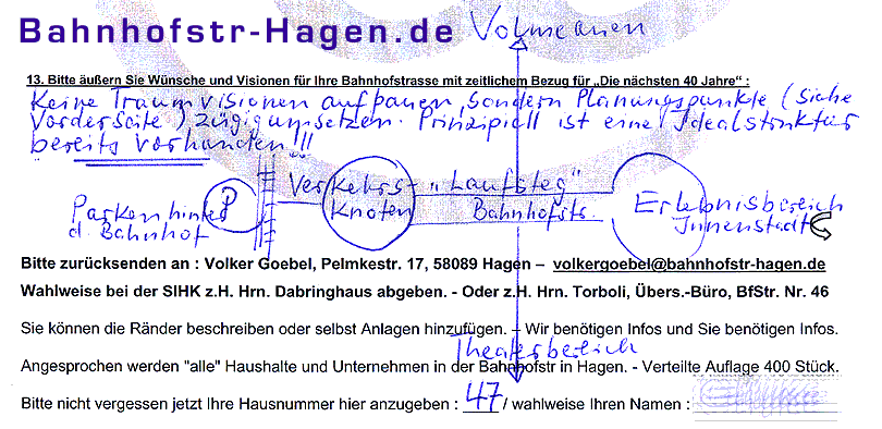 Skizze von Frau Gülke - Scann eines Fragebogenbereiches - klick zum Fragebogen ...